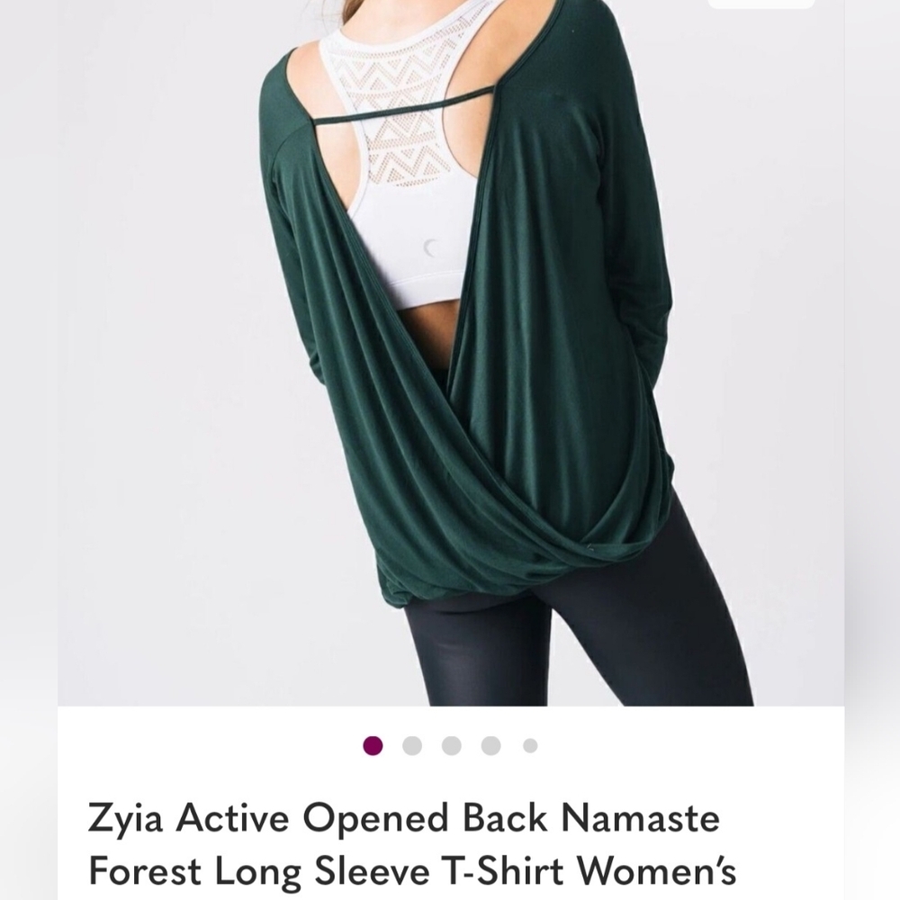 Zyia Namaste Open Back Forest Green Top Size M but Runs Big Very Flowy.